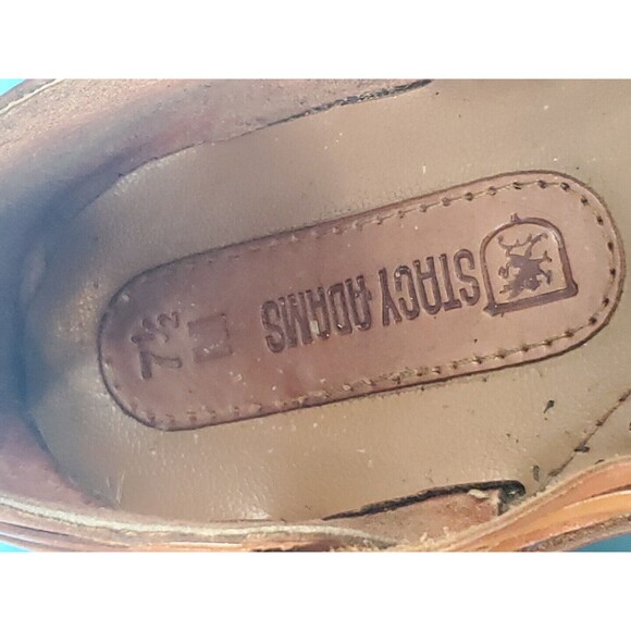 Mens Leather Sandals Sz 7.5 Brown Woven  Slip On Comfort Square Toe  Stacy Adams - Picture 12 of 13